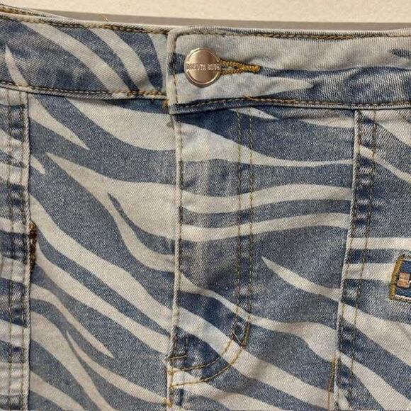 Dakota Blue Y2K Denim Zebra Frayed VINTAGE Side Ruched Mini SkirWomen's Size L - Picture 8 of 14